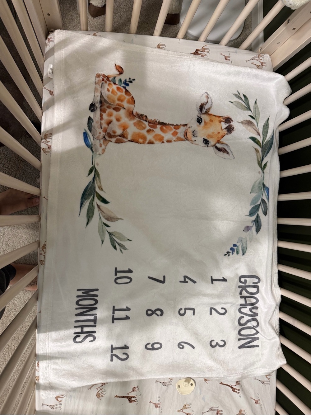Personalized Grayson Giraffe Milestone Blanket - Cream & Brown